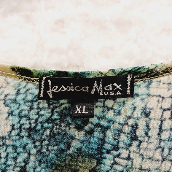 Blouse Size XL Mob Wife Teal Reptile Metallic Maximalist Witchy Artsy Edgy Y2K - Picture 14 of 14